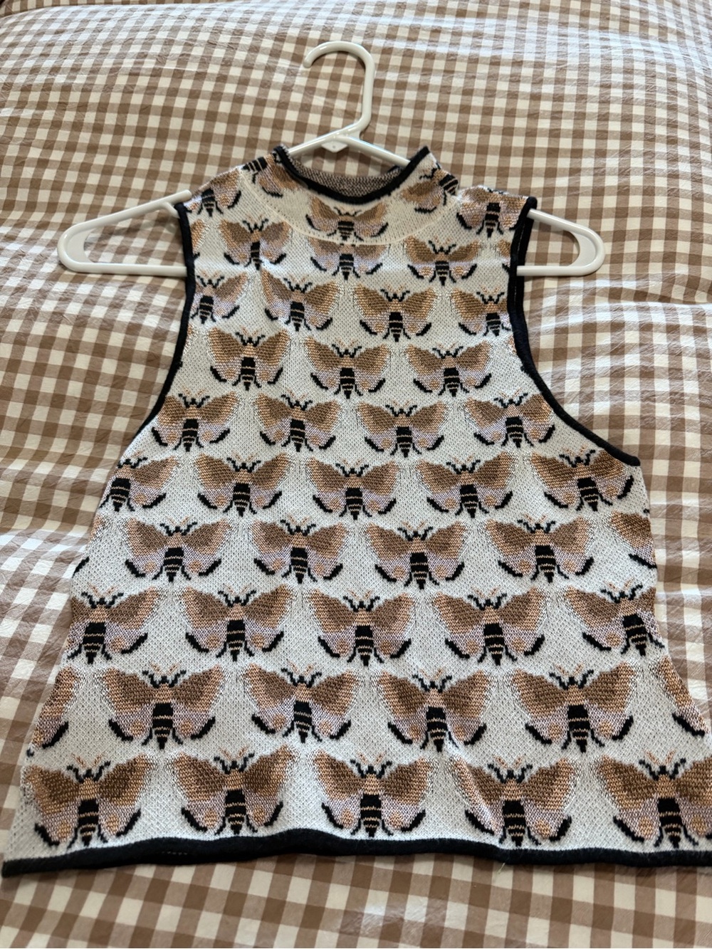 Anthropologie Beige & Black Butterfly Knit Top